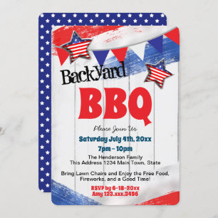 Patriottic Red White Blue Backyard BBQ Uitnodiging