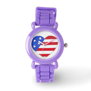 Patriottic Red White Blue Flag Heart Love USA Horloge