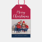 Patriottic Red White Blue Merry-kerstfoto Cadeaulabel (Voorkant)