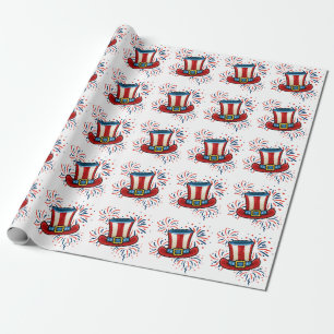 Patriottic Red White Blue oom Sam Fireworks juli Cadeaupapier