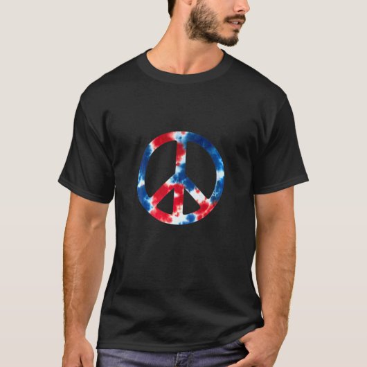 Patriottic Red White Blue Tie Dye Peace Sign T-shirt (Voorkant)