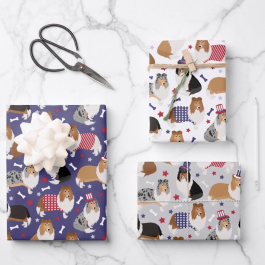 Patriottic Rough Collie Pattern Inpakpapier Vel (Voorkant)