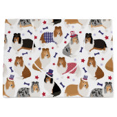 Patriottic Rough Collie Pattern Large Gift Bag Groot Cadeauzakje (Voorkant)