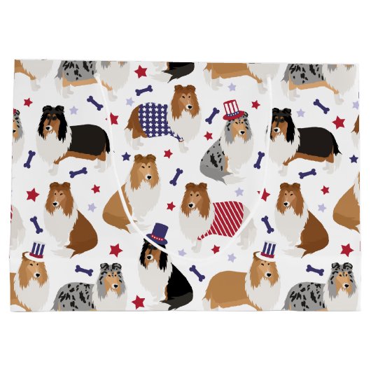 Patriottic Rough Collie Pattern Large Gift Bag Groot Cadeauzakje (Achterkant)