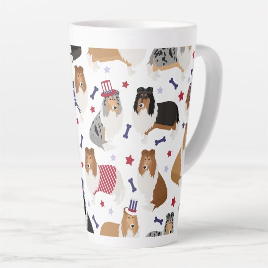 Patriottic Rough Collie Pattern Latte Mok (Rechterhoek)
