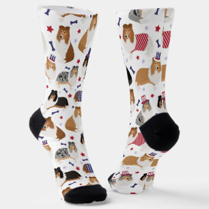 Patriottic Rough Collie Pattern Socks Sokken