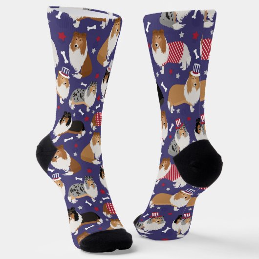 Patriottic Rough Collie Pattern Sokken (Gebogen)