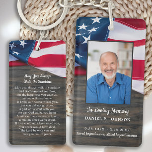 Patriottic USA Flag Memorial Funeral Prayer Card Sleutelhanger