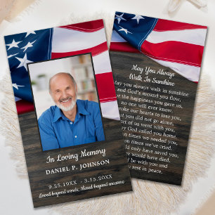 Patriottic USA Flag Memorial Funeral Prayer Card Visitekaartje