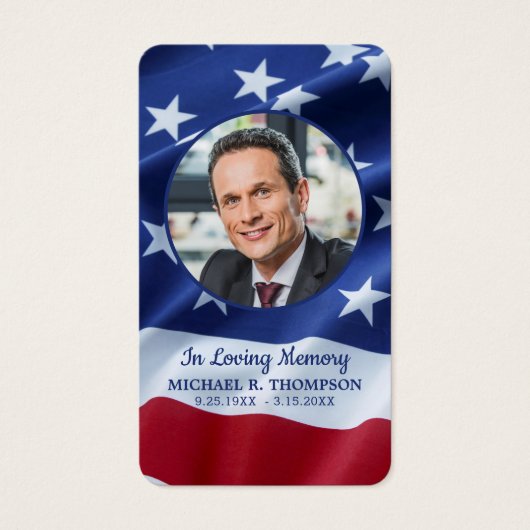 Patriottic USA Flag Memorial Funeral Prayer Card Visitekaartje (Voorkant)