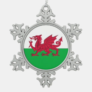 Patriottic Welsh Flag Kerstmis Tin Sneeuwvlok Ornament