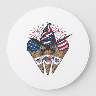 Patriottieke Ijsjes Kegels Vintage 4 juli T-Shirt Grote Klok