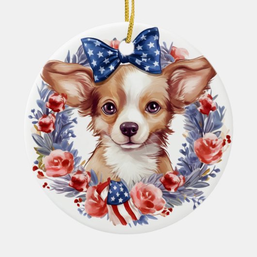 Patriottieke Puppy 4 juli USA Onafhankelijkheidsda Keramisch Ornament (Voorkant)