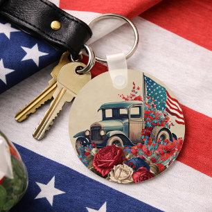 Patriottieke Vintage Truck Sleutelhanger