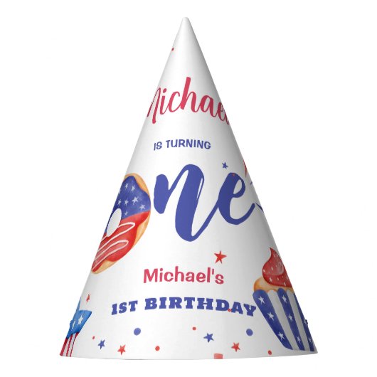 Patriottisch 4 juli 1 Verjaardag Feesthoedjes (Voorkant)