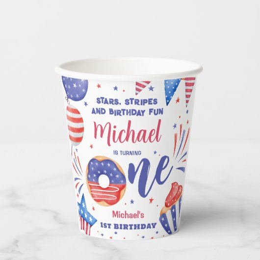 Patriottisch 4 juli 1 Verjaardagsfeest Papieren Bekers (Voorkant)