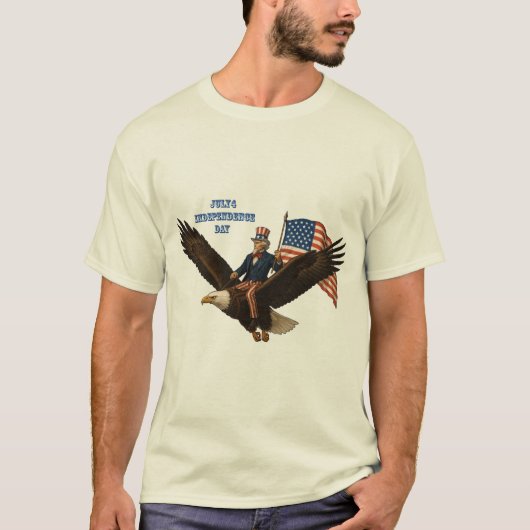 Patriottisch 4 juli Uncle Sam Rijdend op een kale T-shirt (Voorkant)