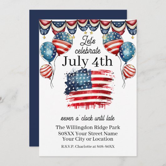 Patriottisch 4 juli Viering Kaart (Voorkant / Achterkant)