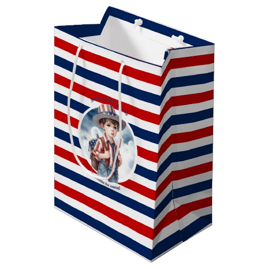Patriottisch All American Boy Verjaardagsfeest Medium Cadeauzakje (Voorkant Gekanteld)