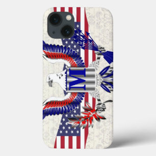 Patriottisch American Eagle gepersonaliseerd monog iPhone 13 Hoesje