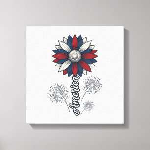 Patriottisch Amerika Bloem Vuurwerk Vector Design_ Canvas Afdruk