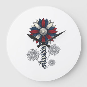 Patriottisch Amerika Bloem Vuurwerk Vector Design_ Grote Klok