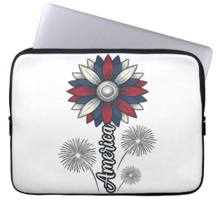 Patriottisch Amerika Bloem Vuurwerk Vector Design_ Laptop Sleeve