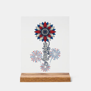 Patriottisch Amerika Bloem Vuurwerk Vintage Ontwer Acryl Bord