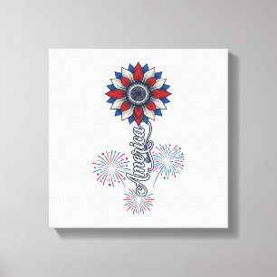 Patriottisch Amerika Bloem Vuurwerk Vintage Ontwer Canvas Afdruk