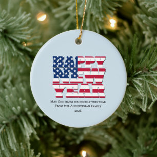 Patriottisch Amerika GELUKKIG NIEUWJAAR 2026 Keramisch Ornament