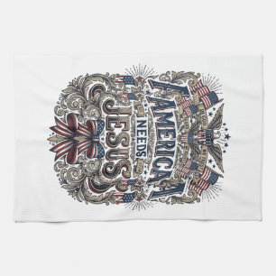 Patriottisch Amerika heeft Jezus nodig Vintage T-s Theedoek