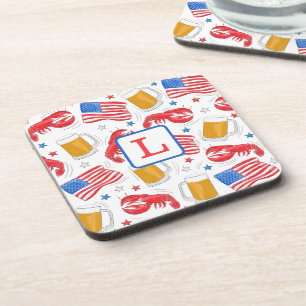 Patriottisch Amerika Vlag Bier Kreeft Monogram Onderzetter