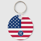 Patriottisch Amerikaans Rood Wit Blauw Aangepast M Sleutelhanger (Voorkant)