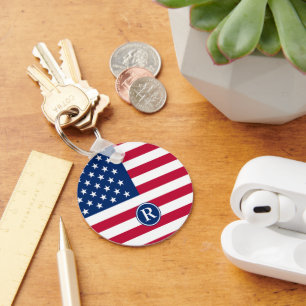 Patriottisch Amerikaans Rood Wit Blauw Aangepast M Sleutelhanger