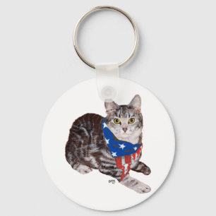 Patriottisch Amerikaans Shorthair Tabby Cat Sleutelhanger