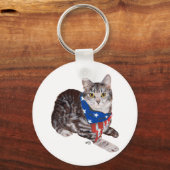 Patriottisch Amerikaans Shorthair Tabby Cat Sleutelhanger (Voorkant)