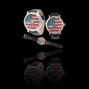 Patriottisch  Amerikaans Vlag Monogram Horloge