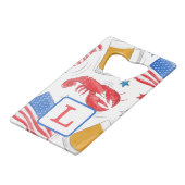 Patriottisch Amerikaans Vlag Ster Kreeft Bier Mono Kredietkaart Flessenopener (Voorkant Gekanteld)