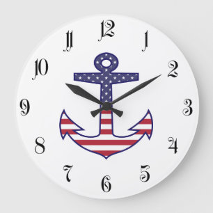 Patriottisch-Amerikaanse vlag Anchor Nautical Grote Klok
