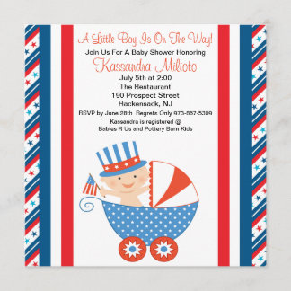 Patriottisch Baby in Carriage Baby shower Invitati Kaart