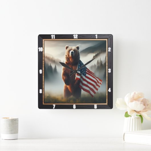 Patriottisch Beer Wildlife Forest Vierkante Klok (Huis)