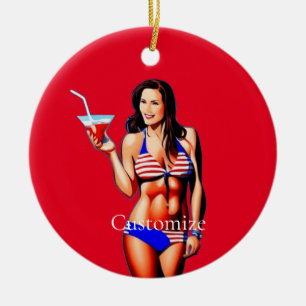 Patriottisch bikinifitnessmodel Thunder_Cove Keramisch Ornament