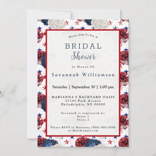 Patriottisch blauw rood Star Rose Bouquet Vrijgeze Kaart (Voorkant)