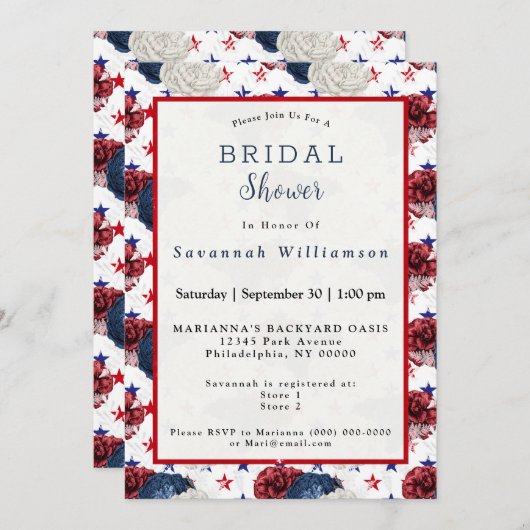 Patriottisch blauw rood Star Rose Bouquet Vrijgeze Kaart (Voorkant / Achterkant)