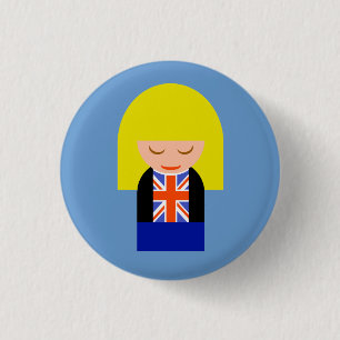 Patriottisch blond meisje in een Union Jack Flag T Ronde Button 3,2 Cm