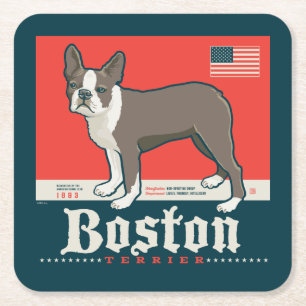 patriottisch   Boston Terrier Vierkante Kartonnen Onderzetter