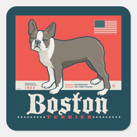patriottisch | Boston Terrier Vierkante Sticker (Voorkant)