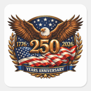 Patriottisch bronzen 250e jubileumembleem vierkante sticker