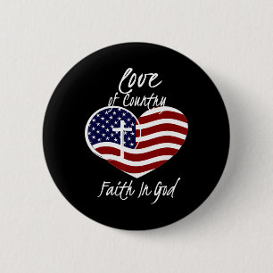 Patriottisch christelijk geloof in God Hart Kruis Ronde Button 5,7 Cm