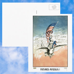  Patriottisch, dame, Eagle met Amerikaanse vlag Briefkaart